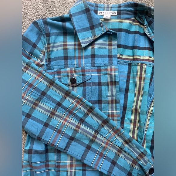 Pendleton Shirt Jacket Womens medium Blue Plaid Lightweight Stretch - Picture 7 of 12